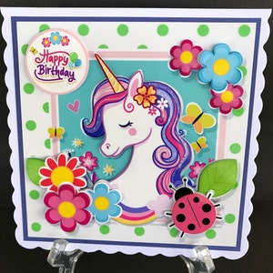 UNICORN Any Age Handmade 3D Birthday Card Can be PERSONALISED with any Name and Age