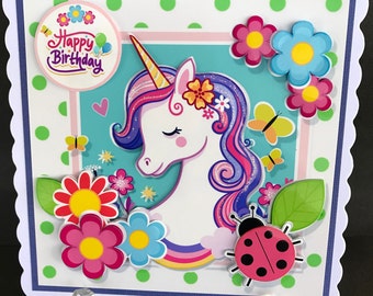 Personalized 3D Unicorn Birthday Card, Handmade