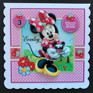 Girls Kids Minnie Mouse Handmade 3D Birthday cards
