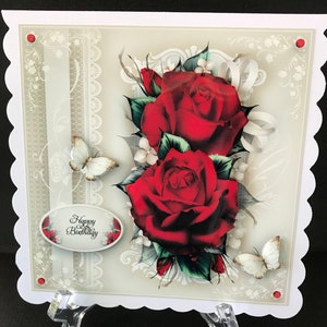 Female Red Roses Birthday Handmade 3D Card