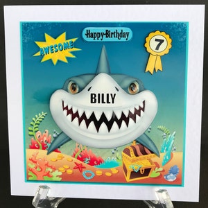 Ages 2 3 4 5 6 7 8 9 10 Shark Jaws Kids Boys Handmade 3D Birthday Card