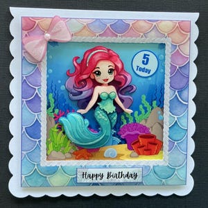 Granddaughter Daughter Girls Kids Handmade 3D Birthday card Mermaid