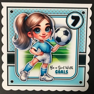 Soccer Girl Blue Handmade 3D Birthday card ANY AGE