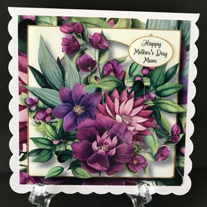 Purple Flowers Mothers Day Handmade 3D Card