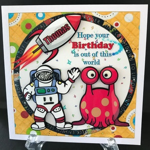 Alien Space Outer Space Astronaut Space Shuttle Boys Kids Son Grandson Handmade 3D Birthday card