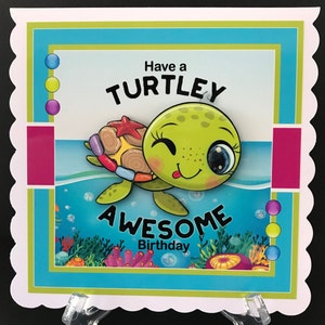 Turtle Granddaughter Daughter Girls Kids Handmade 3D Birthday card