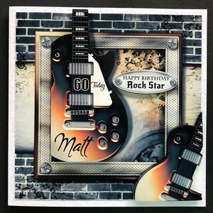 Guitar Rock and Roll Music Handmade 3D Birthday Card Male Dad Son Grandson