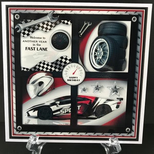 Male Mens Mans Son Grandson Racing car Handmade 3D Birthday Card