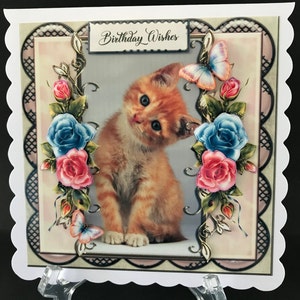 Cat Kitten Handmade 3D Female Birthday Card