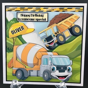Trucks Construction Earthmoving Boys Handmade 3D Birthday Card