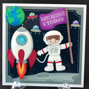 Space Spaceship Astronaut Outer Space Ages 5 6 7 Boys Handmade 3D Birthday Card
