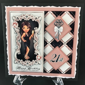 21 21st Birthday Trendy Modern BRUNETTE HAIR Female Handmade 3D Birthday card