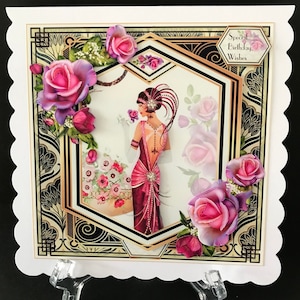 Beautiful Flapper Girl Female Handmade Birthday Card 3D