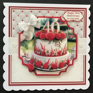 40 40th Ruby Wedding Anniversary Handmade 3D Card