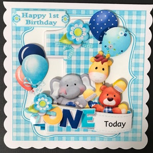 1st Birthday Age 1 Unisex Boy Girl Handmade Birthday Card 3D
