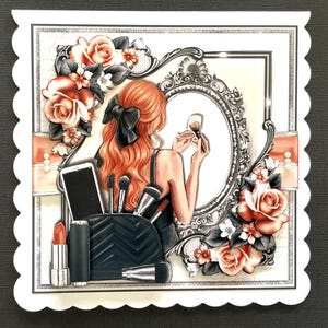 Trendy Modern Elegant Female Ladies Handmade 3D Birthday Card Auburn Hair Redhead