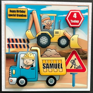 Trucks Construction Earthmoving Boys Girls Handmade 3D Birthday Card