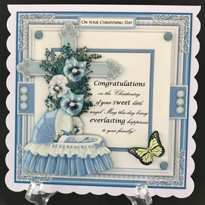 Christening Card Baby Boy Handmade 3D Card