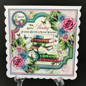Reading Bookworm Library Librarian Handmade 3D Female Birthday Card