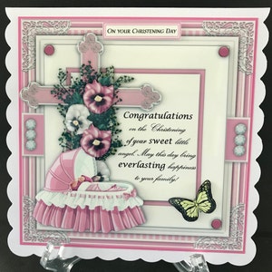 Christening Card Baby Girl Handmade 3D Card