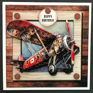 Vintage Plane Flying Pilot Airplane Light Aircraft Handmade Birthday Card 3D