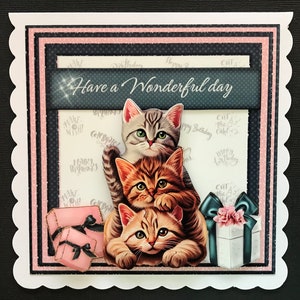 Cat Kitten Handmade 3D Female Birthday Card