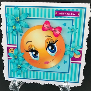 Cute Smiley Girl Face Handmade 3D Birthday Card