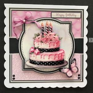 Handmade 3D Birthday card Daughter Granddaughter Sister Friend Pink Cake