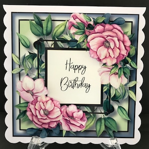 Pink Flowers Handmade Birthday Card 3D Mum Daughter Friend