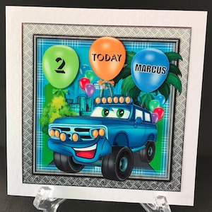 Ages 1 2 3 4 5 6 7 Truck Blue 4WD Boys Kids 3D Birthday card Handmade CAN BE PERSONALISED