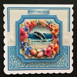 Handmade Birthday Card 3D Dolphin Beach Scene Coastal
