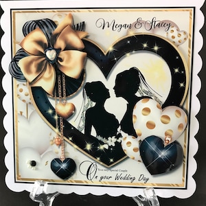 LGBT Wedding Bride to Bride Mrs and Mrs Female to Female Modern Classy Handmade 3D Wedding Card