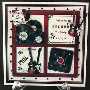 Music Record Rock and Roll Guitar Handmade 3D Birthday Card