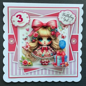 Doll Granddaughter Daughter Girls Kids Handmade 3D Birthday card