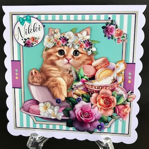 Cat Kitten Handmade 3D Female Birthday Card
