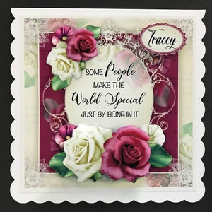 Roses Handmade 3D Birthday Card Friend Mum