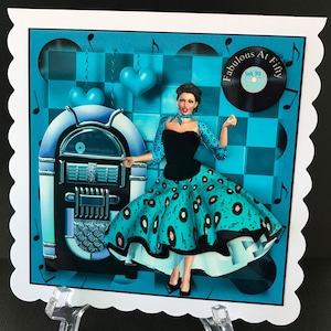 50 Age 50 Retro Female Dancing Music 50s and 60s Ladies Birthday Card 3D Daughter Granddaughter