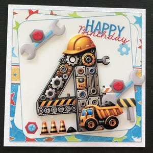 Ages 1 2 3 4 5 Building Truck Construction Handmade 3D Birthday Card