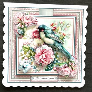 Handmade Birthday Card 3D Pink Roses Bird