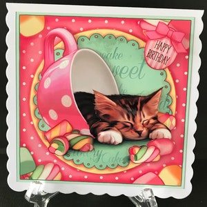 Cute Cat Kitten Handmade 3D Female Girl Kids Birthday Card