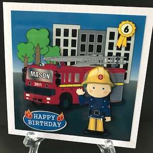 Fire Engine Fireman Ages 2 3 4 5 6 7 Boys Girls  Handmade 3D Birthday Card