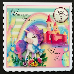 UNICORN 2 3 4 5 6 7 8 9 Ages Handmade 3D Birthday Card Can be PERSONALISED with any Name and Age