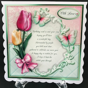 Tulip Flower Handmade Female Birthday Card 3D