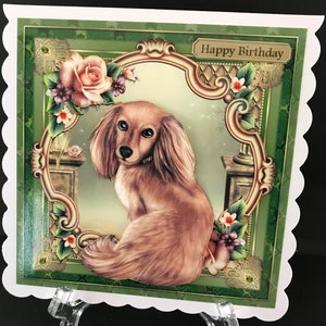 Dachshund Long Haired Sausage Dog Handmade 3D Girls Female Ladies Birthday card