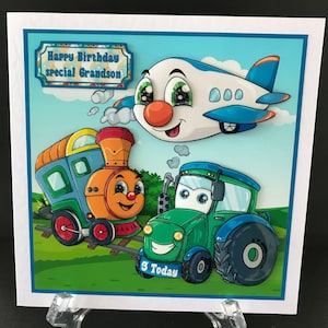 Plane Train Tractor Ages 1 2 3 Boys Kids Son Grandson Handmade 3D Birthday card