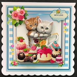 Kittens Cats Female Birthday Card Handmade 3D
