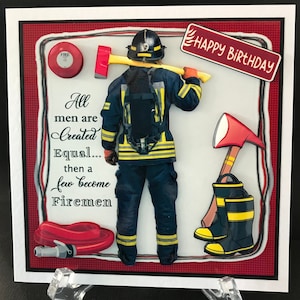 Fireman Firefighter Fire Fighter Male Mens Handmade 3D Birthday Card