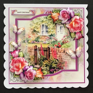 Flowers Rose Cottage Handmade Female Birthday Card 3D