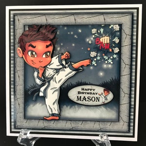 Karate  Judo Taekwondo Jujitsu Martial Arts Boys Male Mens Handmade 3D Birthday Card