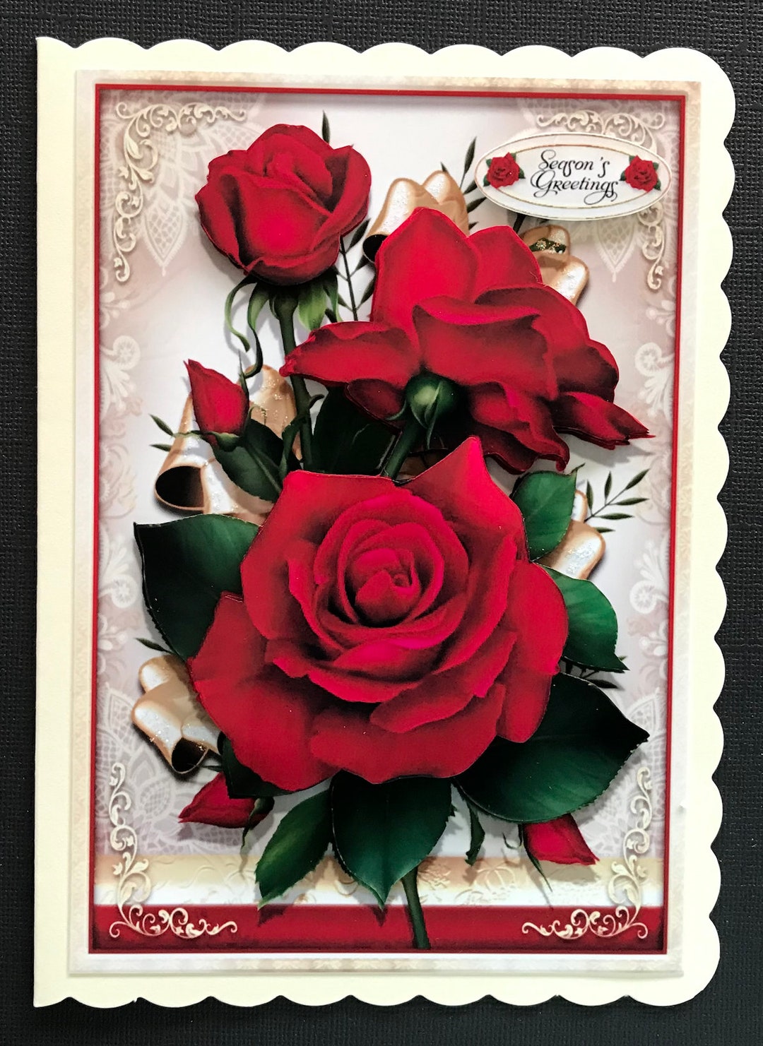 Red Roses Handmade Christmas Card 3D - Etsy